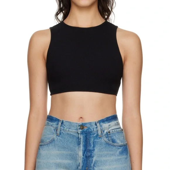 Black Ribbed Crop Top - Picture 2 of 4